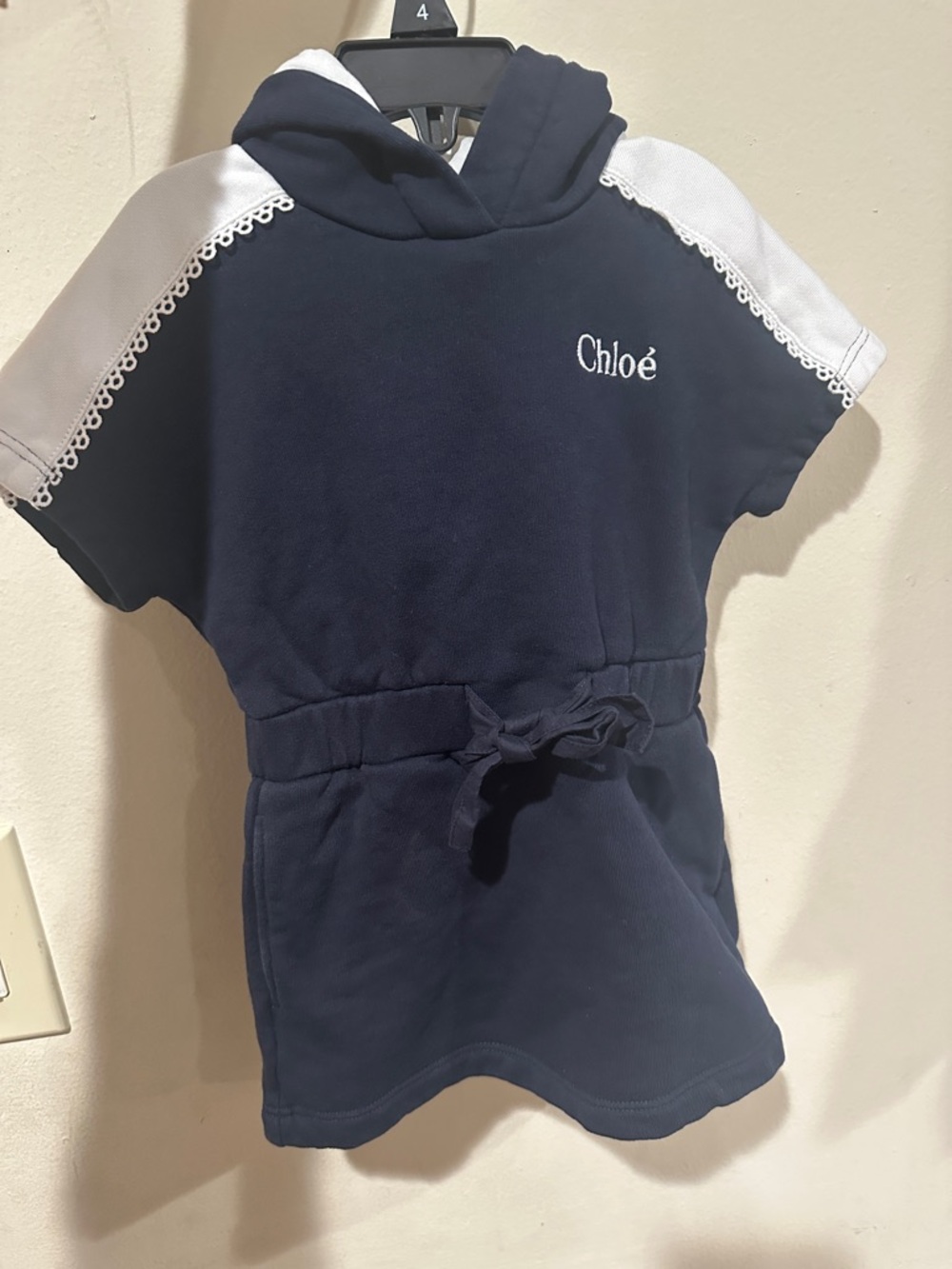 Chloé Navy and White Hooded Girls' Short-Sleeve Tunic
